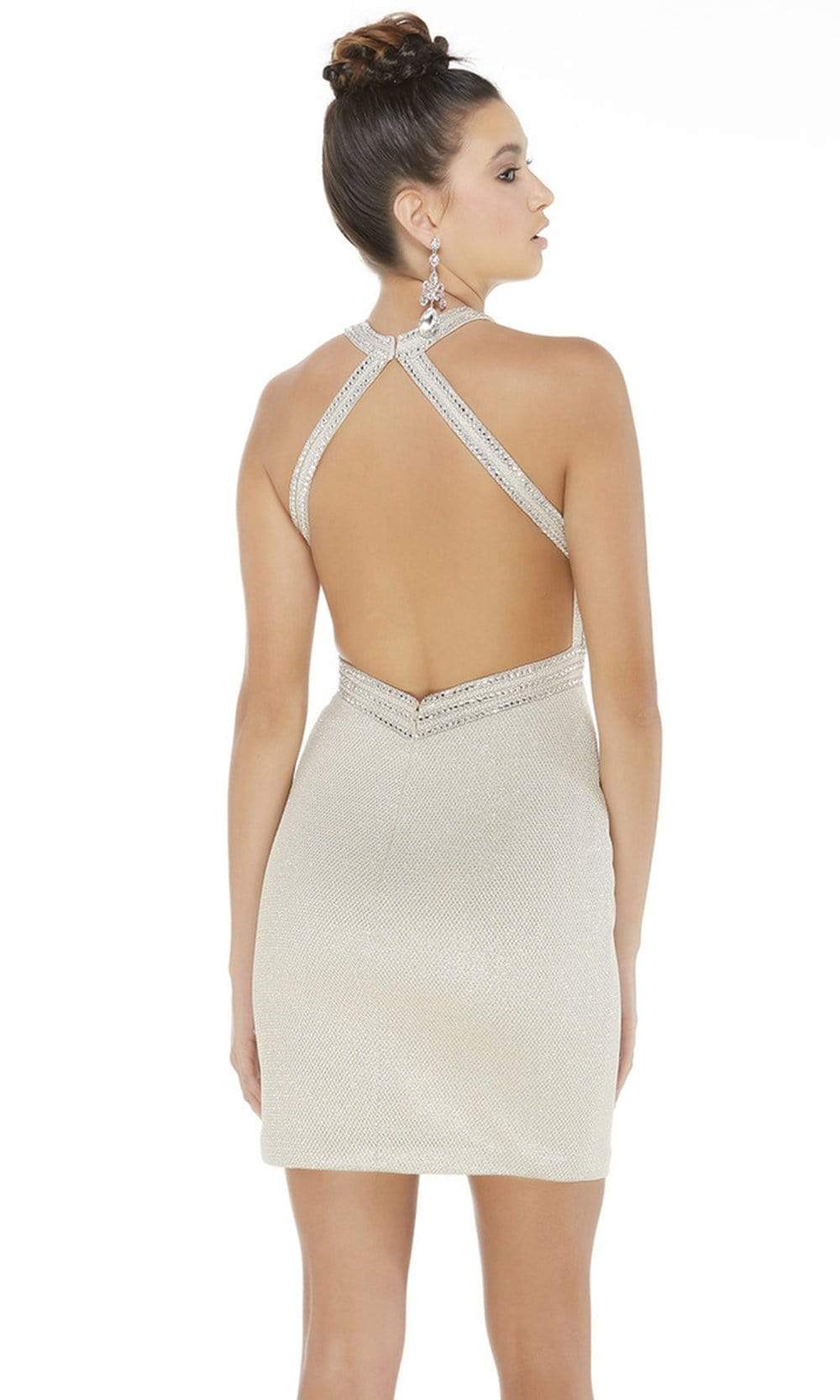 Alyce Paris - Embellished Sleeveless Open Back Cocktail Dress 4249SC In Neutral
