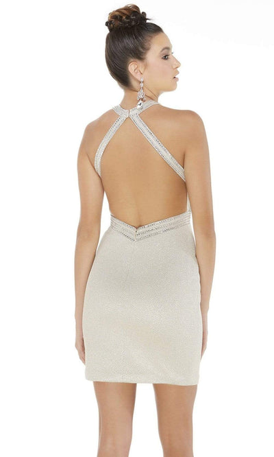 Alyce Paris - Embellished Sleeveless Open Back Cocktail Dress 4249SC In Neutral