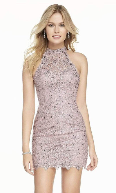 Alyce Paris - 4440 Halter Neck Cutout Racerback Lace Cocktail Dress - 1 pc Heather In Size 2 and 1 pc Navy in Size 4 Available CCSALE