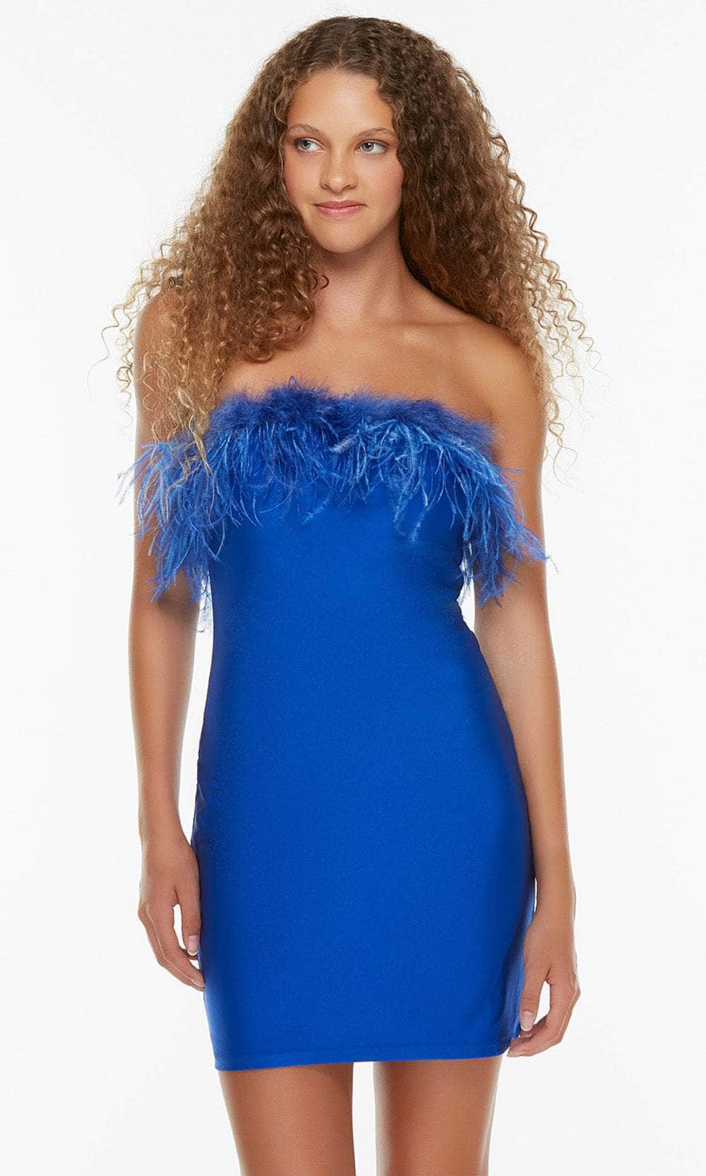 Alyce Paris 4524 - Feathered Strapless Cocktail Dress Special Occasion Dress 000 / Royal