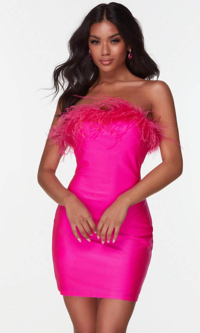 Alyce Paris 4524 - Feathered Strapless Cocktail Dress In Pink