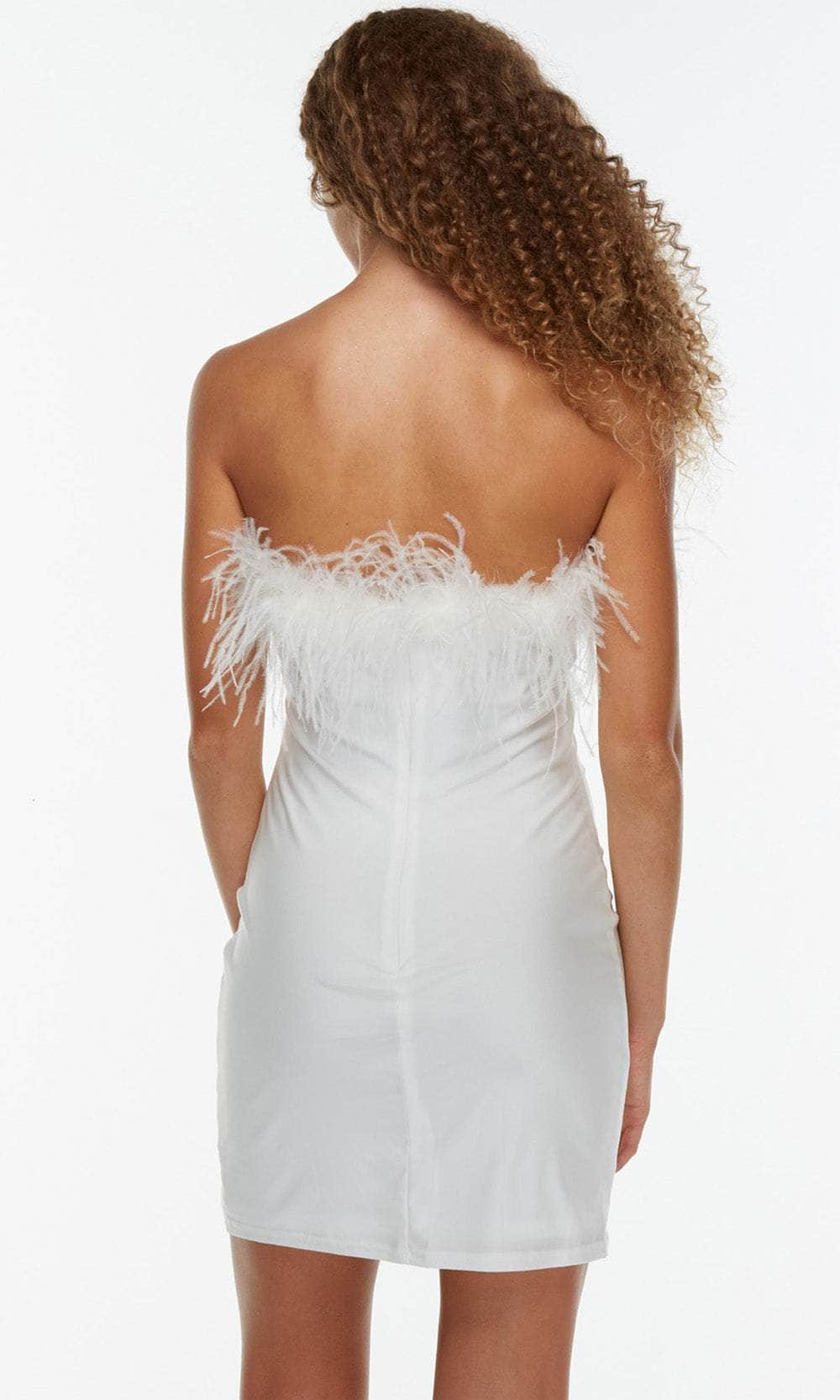 Alyce Paris 4524 - Feathered Strapless Cocktail Dress In White