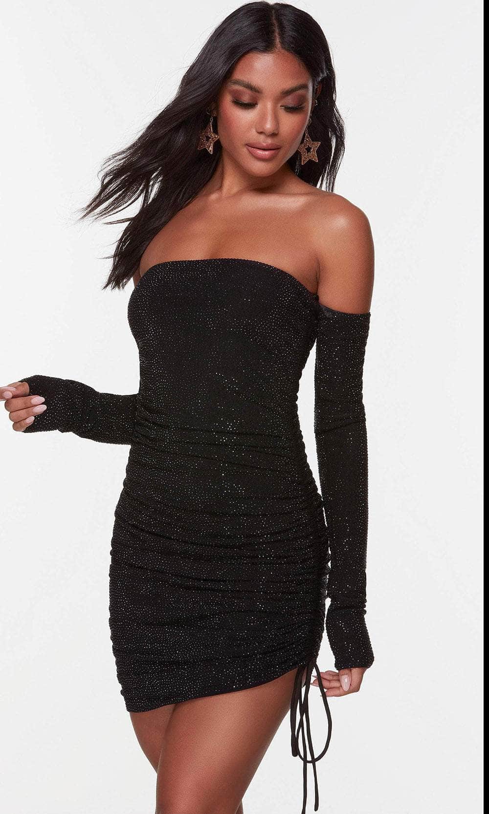 Alyce Paris 4575 - Off-Shoulder Ruched Cocktail Dress Cocktail Dresses 000 / Black