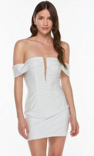 Alyce Paris 4577 - Pleated Off-Shoulder Cocktail Dress Special Occasion Dress 000 / Diamond White