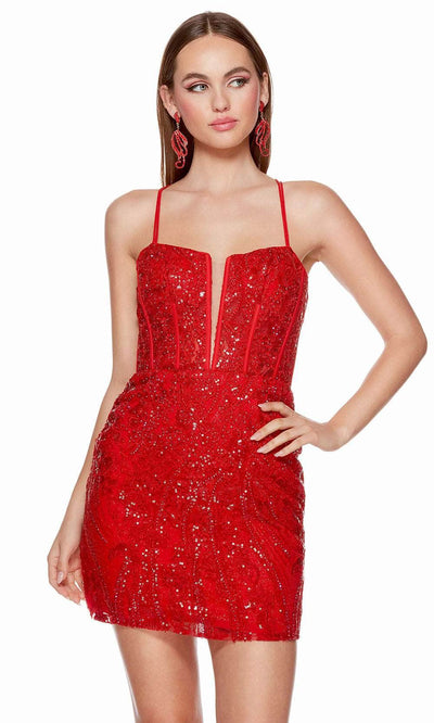 Alyce Paris 4617 - Corset Lace Homecoming Dress Special Occasion Dress 000 / Red