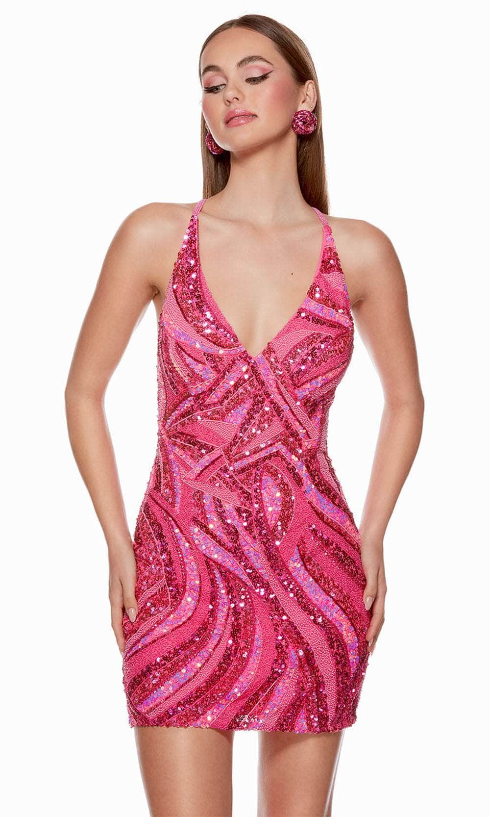 Alyce Paris 4640 - V-Neck Geometric Beaded Cocktail Dress Party Dresses