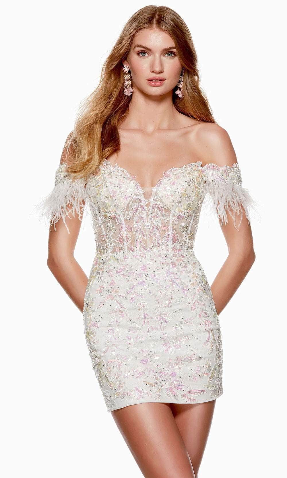 Alyce Paris 4662 - Off Shoulder Sequin Cocktail Dress Special Occasion Dress 000 / Diamond White