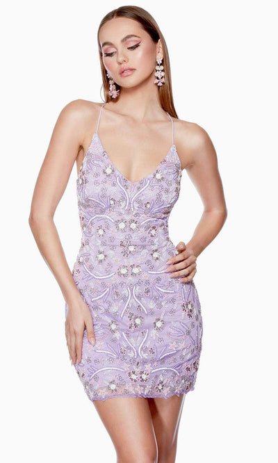 Alyce Paris 4666 - Floral Beaded Lace-Up Cocktail Dress Party Dresses