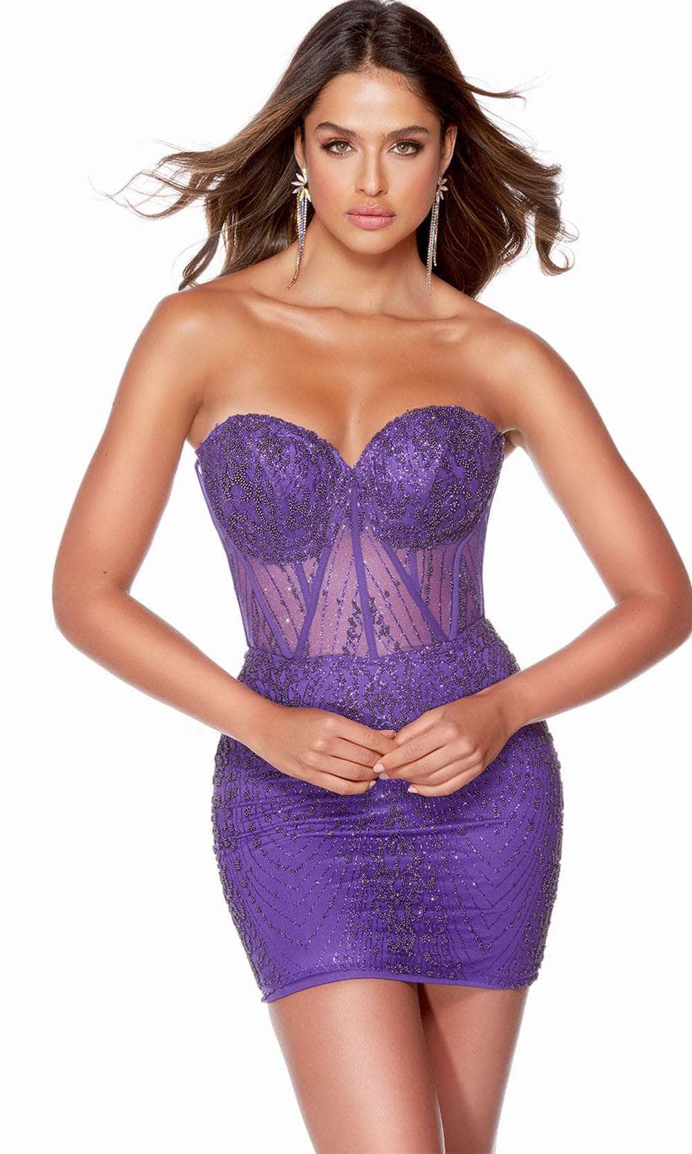 Alyce Paris 4670 - Beaded Sweetheart Homecoming Dress Prom Dresses 000 / Purple