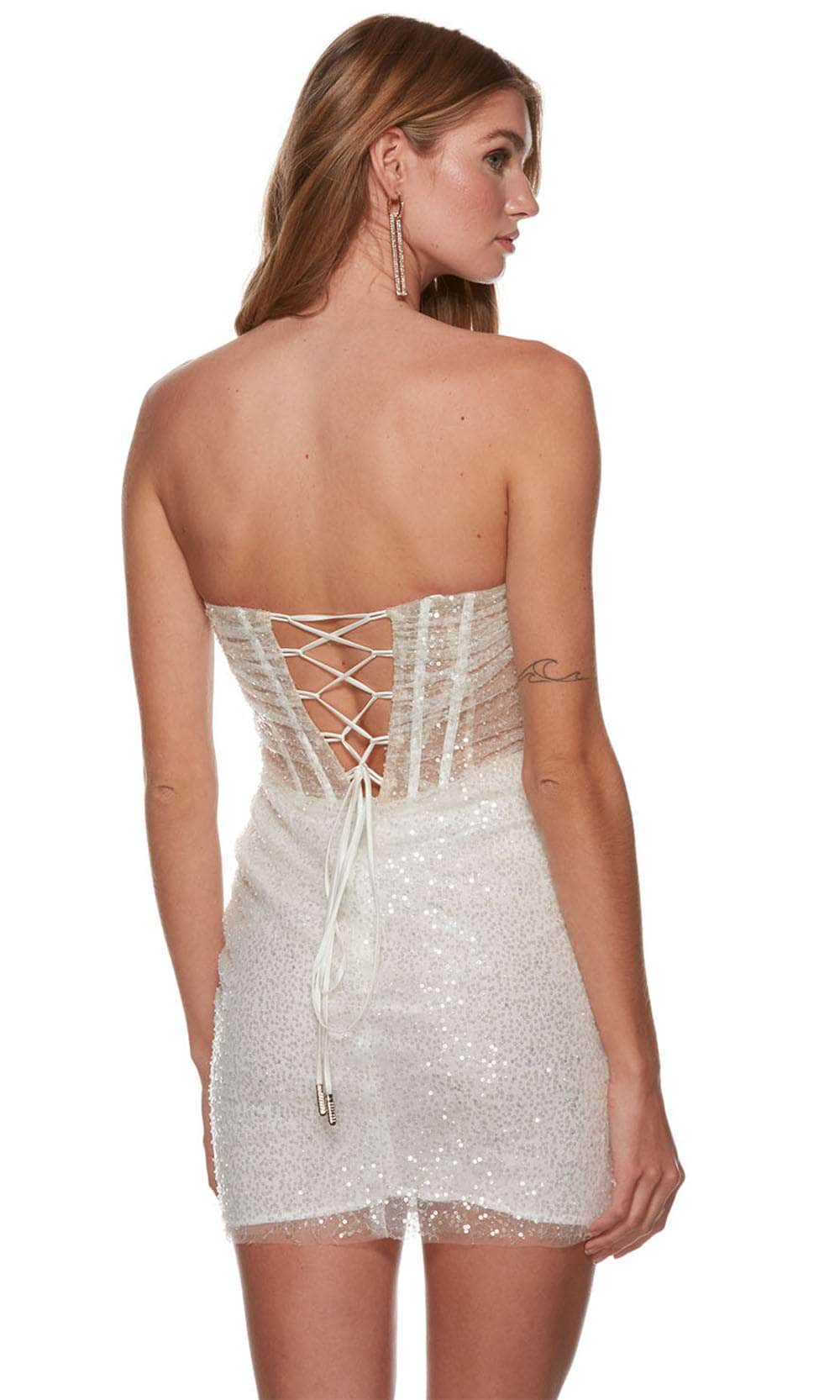 Alyce Paris 4678 - Short Sequins Sheath Dress - Strapless, Ruched, Illusion Corset Bodice, Sequins, Lace-Up Back, Mid-Thigh ADASA Alyce Paris 4678 - Short Sequins Sheath Dress - Strapless, Ruched, Illusion Corset Bodice, Sequins, Lace-Up Back, Mid-Thigh ADASA