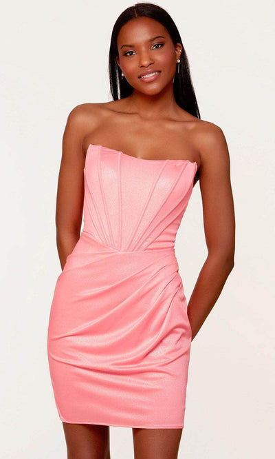 Alyce Paris 4714 - Draped Metallic Jersey Homecoming Dress Special Occasion Dress 000 / Light Neon Pink