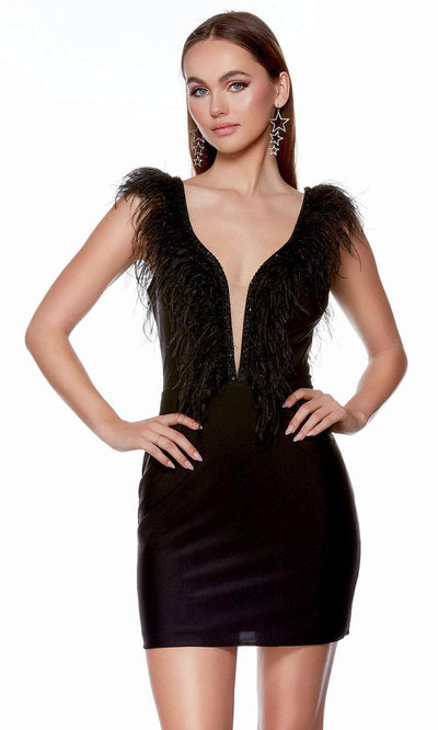 Alyce Paris 4725 - Feather Ornate Plunge Homecoming Dress Special Occasion Dresses