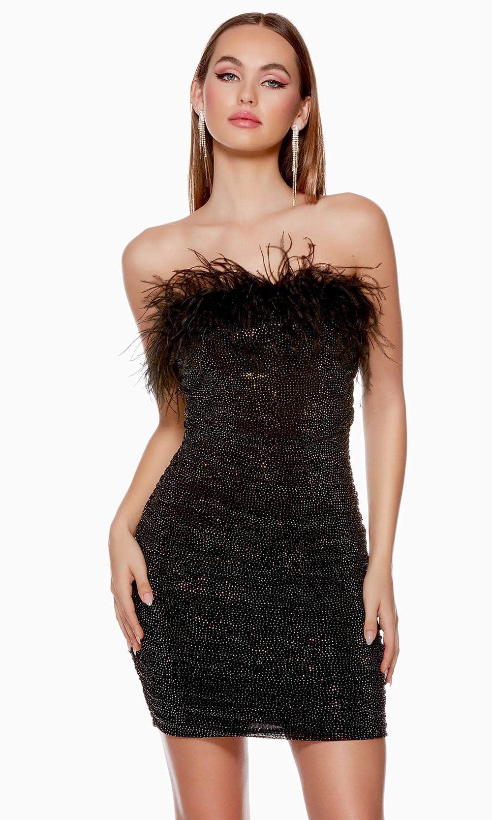 Alyce Paris 4728 - Feathered Ruche Homecoming Dress Special Occasion Dress 000 / Black