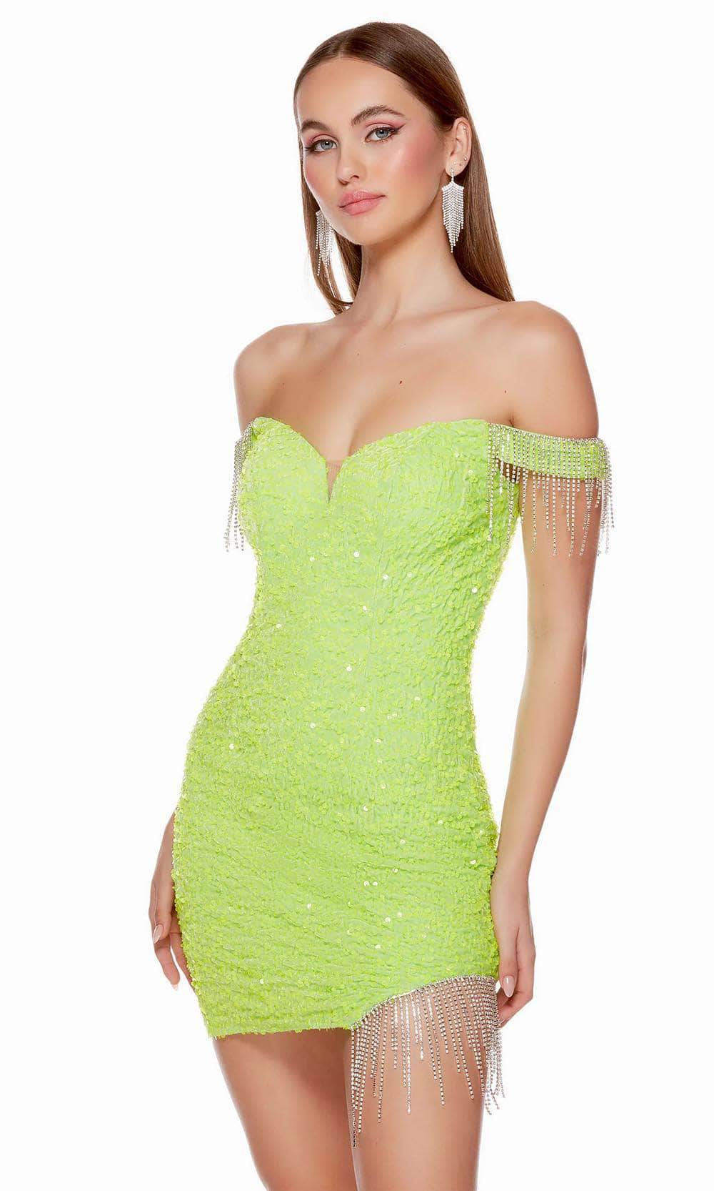 Alyce Paris 4757 - Off Shoulder Fringed Slit Homecoming Dress Special Occasion Dresses
