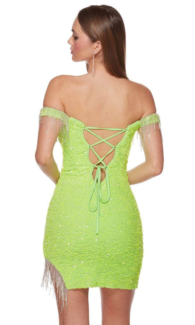 Alyce Paris 4757 - Off Shoulder Fringed Slit Homecoming Dress Special Occasion Dresses