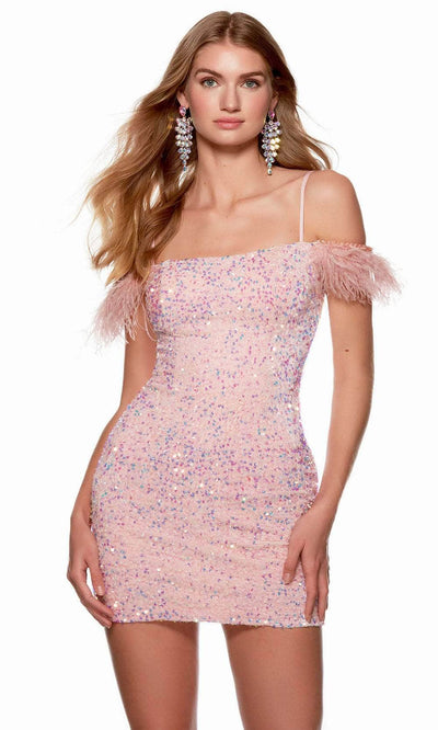 Alyce Paris 4759 - Off Shoulder Sequin Homecoming Dress Special Occasion Dress 000 / Pink Opal