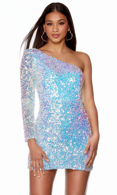 Alyce Paris 4771 - Sequined One Shoulder Cocktail Dress Prom Dresses 000 / Light Blue