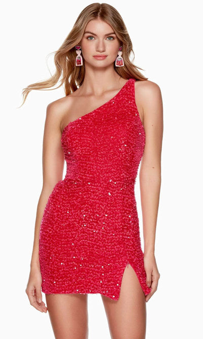 Alyce Paris 4774 - One Shoulder Sequin Prom Dress Special Occasion Dress 000 / Fuchsia