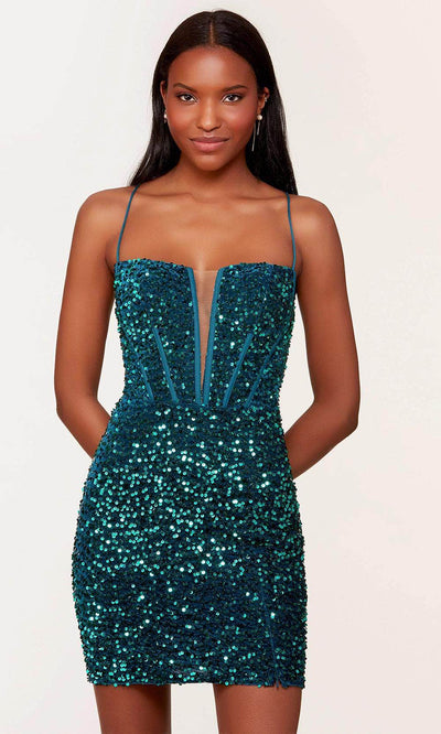 Alyce Paris 4776 - Corset Boned Sequin Homecoming Dress Special Occasion Dress 000 / Dragonfly