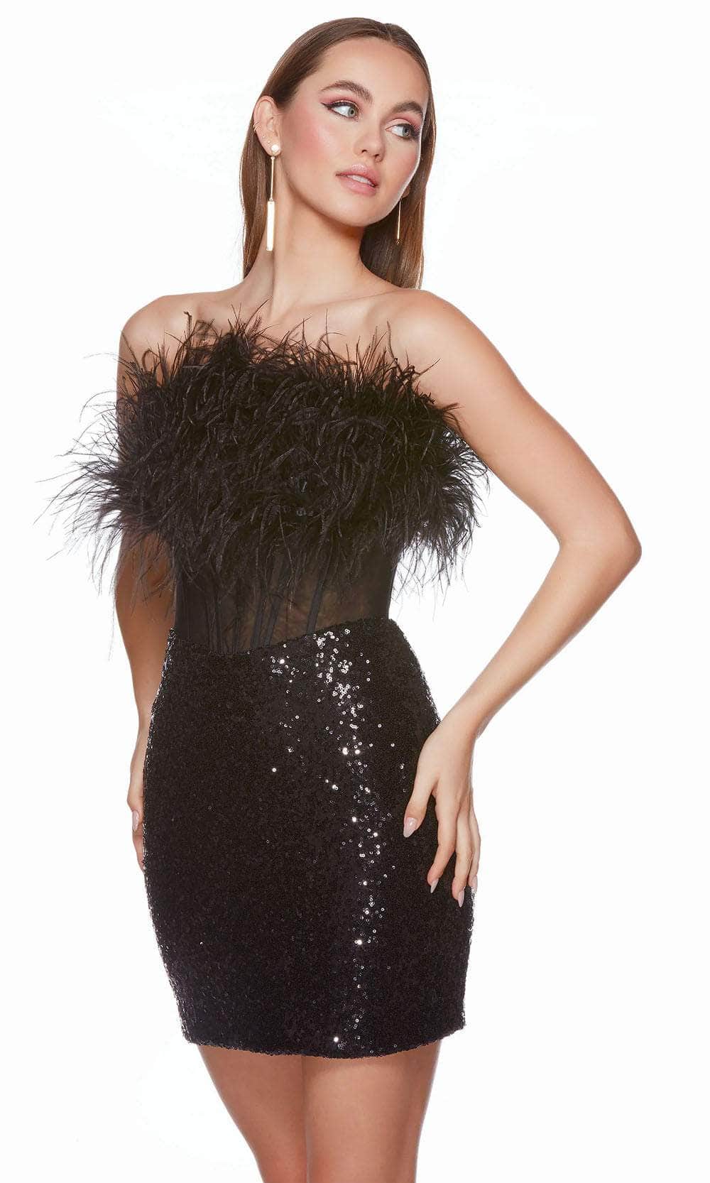 Alyce Paris 4799 - Strapless Feathered Corset Homecoming Dress Special Occasion Dress 000 / Black