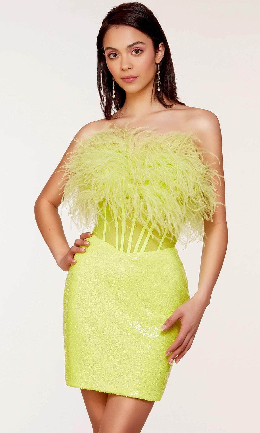 Alyce Paris 4799 - Strapless Feathered Corset Homecoming Dress Special Occasion Dress 000 / Citronelle