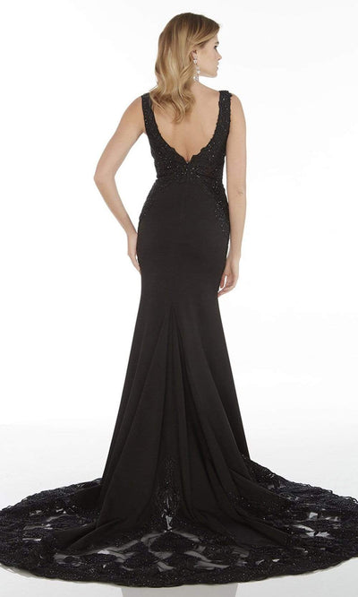 Alyce Paris - Plunging V-Neck Embellished Trumpet Gown 5065SC In Black