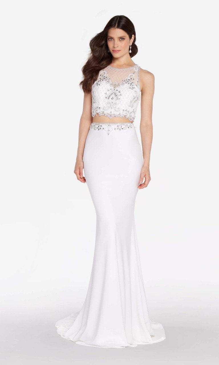 Alyce Paris - 60016 Bead Embellished Lattice Two Piece Dress Special Occasion Dress 000 / Diamond White