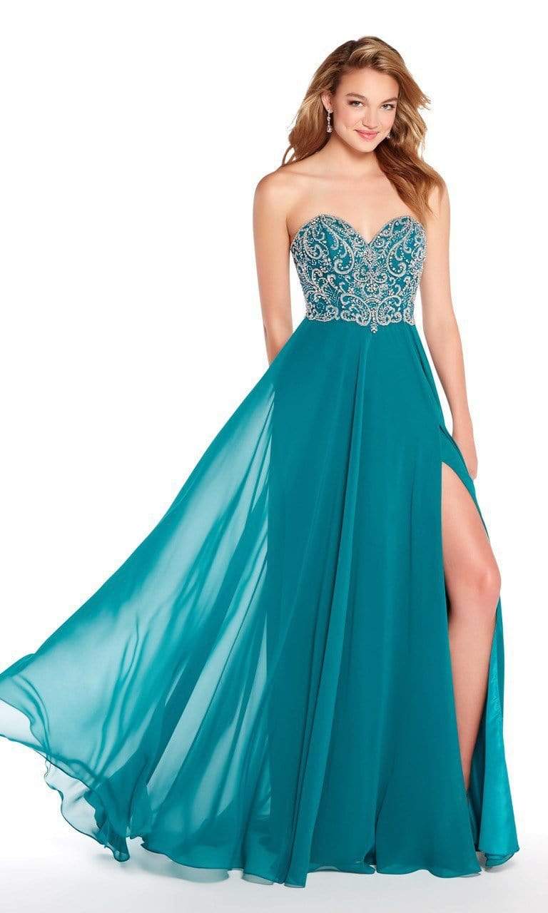 Alyce Paris - 60046 Strapless Sweetheart Beaded Chiffon A-Line Gown Prom Dresses 000 / Pine