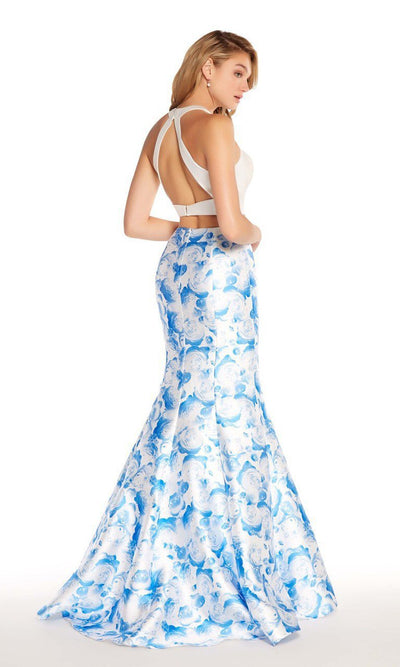 Alyce Paris - 60178 Two-Piece Floral Print Mikado Mermaid Gown in Blue and Floral