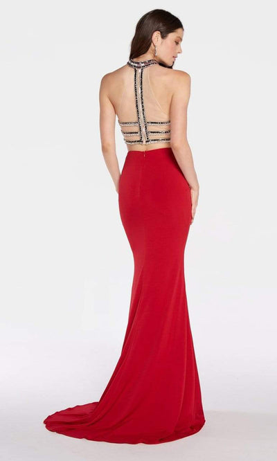 Alyce Paris - 60196 Bejeweled Two Piece Halter Croptop Jersey Dress - 1 pc Red In Size 4 Available CCSALE 4 / Red