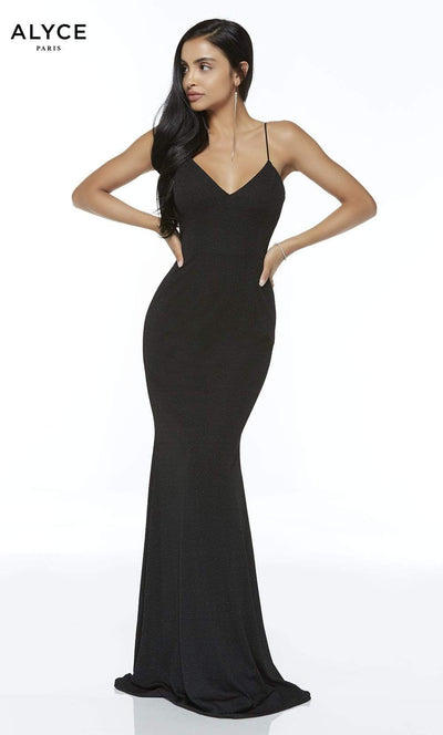 Alyce Paris - 60292 Shimmering Sleeveless V Neck Fitted Jersey Dress Special Occasion Dress 00 / Black