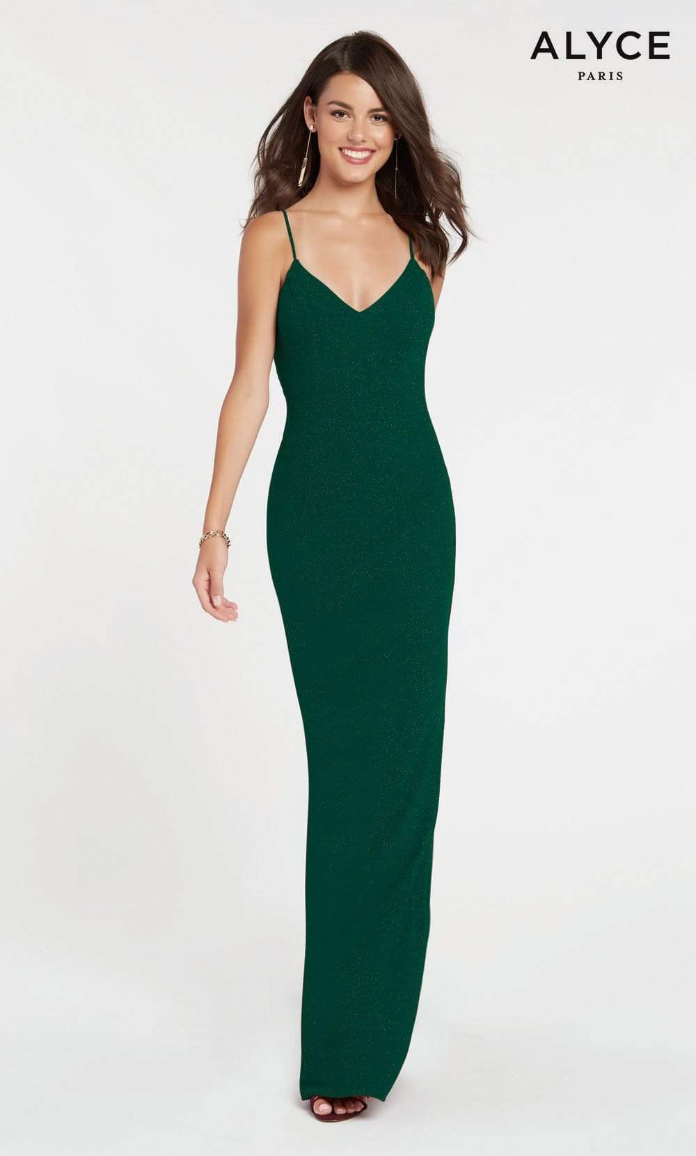 Alyce Paris - 60292 Shimmering Sleeveless V Neck Fitted Jersey Dress Special Occasion Dress 00 / Pine