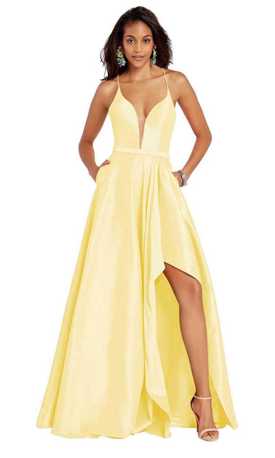 Alyce Paris - Illusion Deep V Neck High-Low Taffeta Prom Dress 60394SC In Yellow