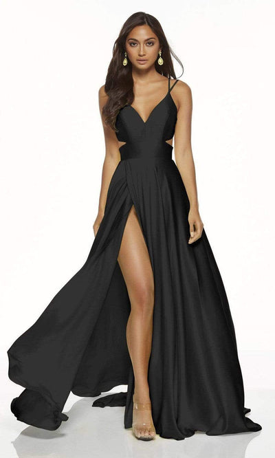 Alyce Paris - 60453 Sleeveless V Neck Sexy Satin A-Line Gown Bridesmaid Dresses 000 / Black