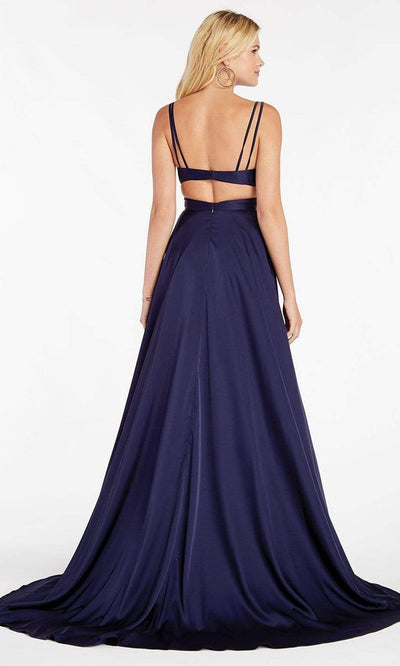 Alyce Paris - 60453 Sleeveless V Neck Sexy Cutout Flowy Satin A-Line Gown - 2 pcs Royal In Size 4 and 14 Available CCSALE 4 / Royal
