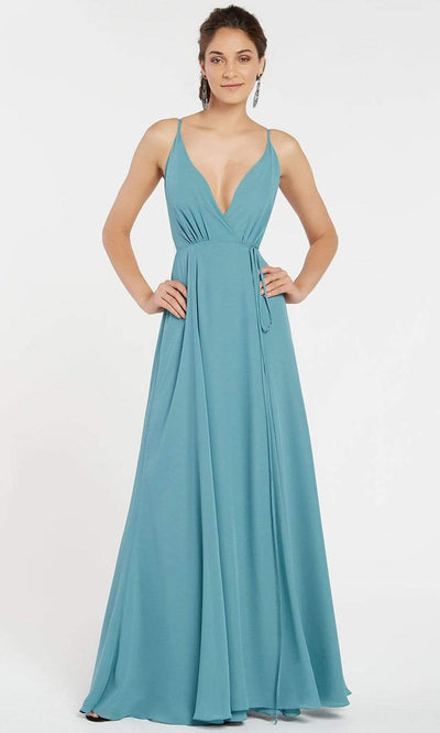 Alyce Paris - Spaghetti Straps Tie Waist Evening Gown 60456SC In Blue