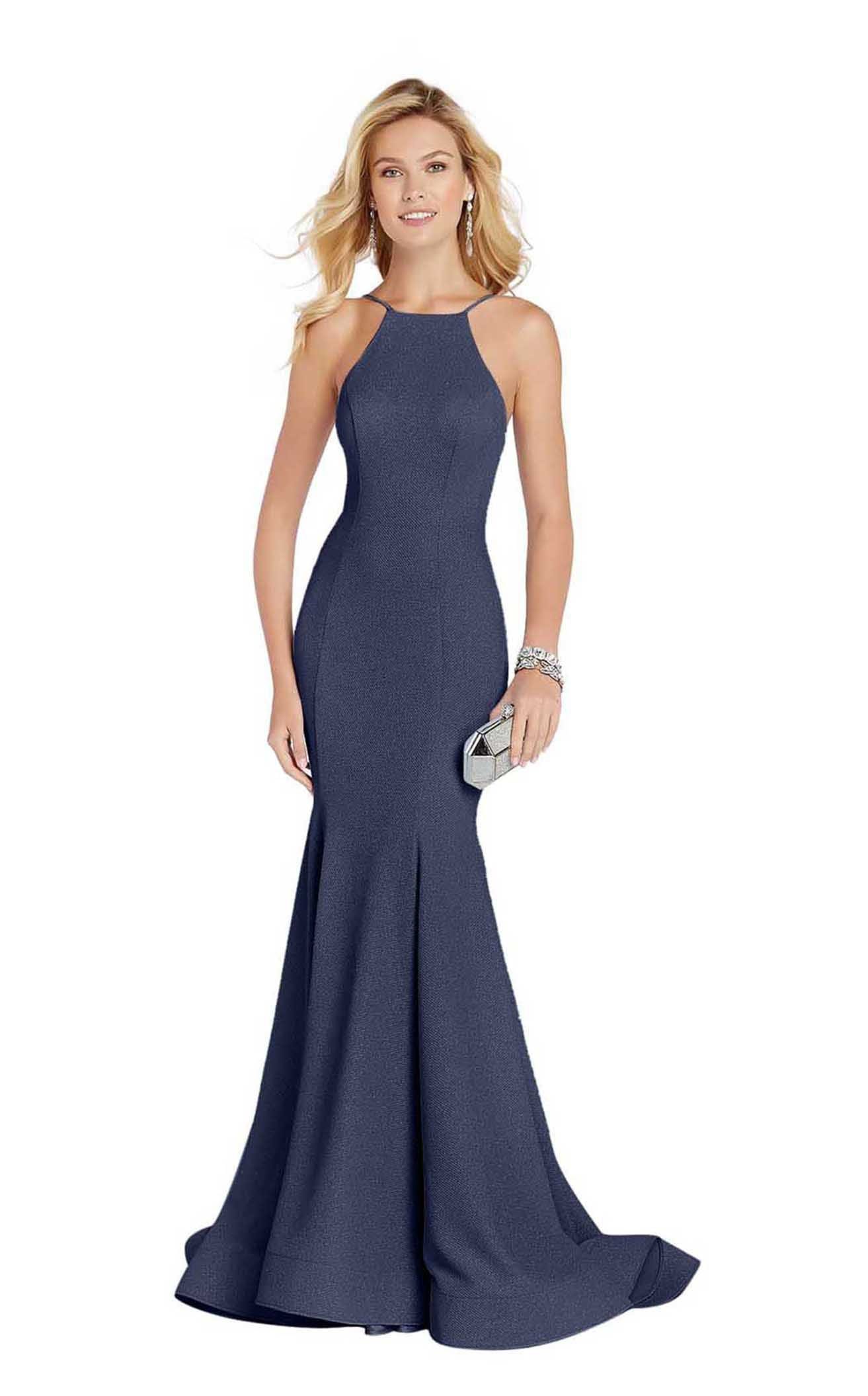 Alyce Paris - 60551 Halter Fitted Mermaid Evening Dress Special Occasion Dress 000 / Navy