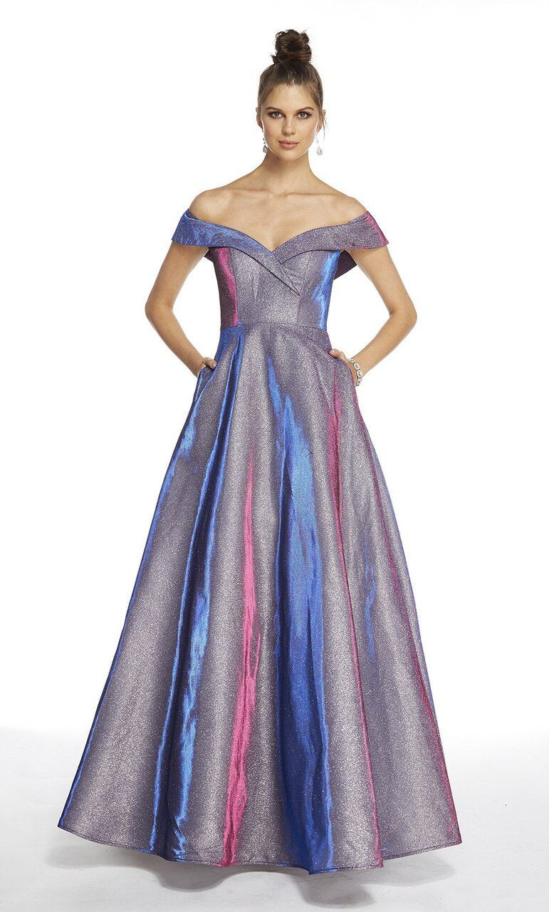 Alyce Paris - 60566 Off-Shoulder A-Line Evening Gown In Blue