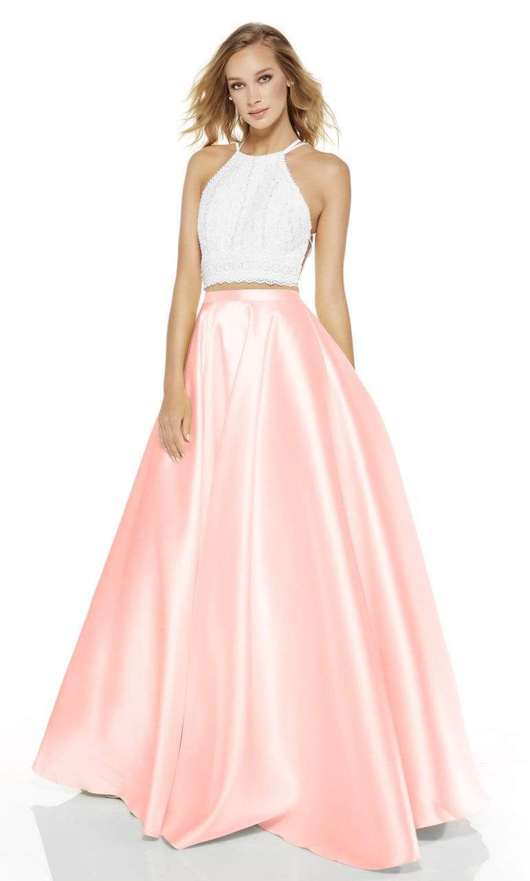 Alyce Paris - 60614 Two Piece Strappy Back Ballgown Prom Dresses 0 / Diamond White-French Pink