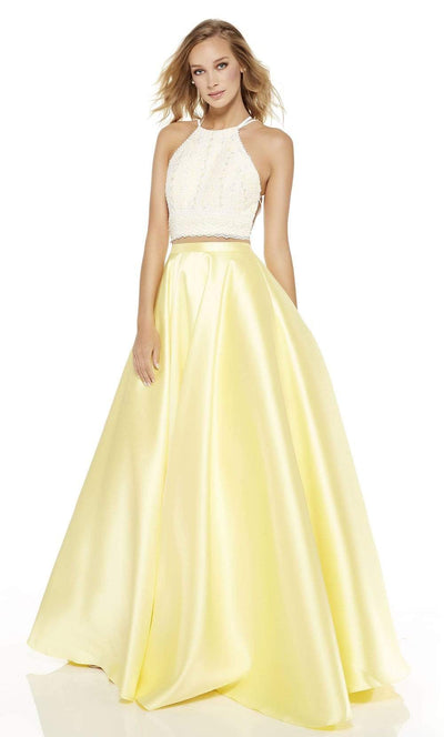 Alyce Paris - 60614 Two Piece Strappy Back Ballgown Prom Dresses 0 / Diamond White-Lemon Drop