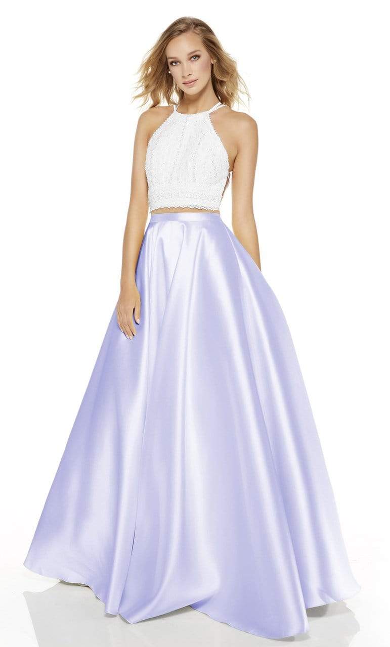 Alyce Paris - 60614 Two Piece Strappy Back Ballgown Prom Dresses 0 / Diamond White-Lilac