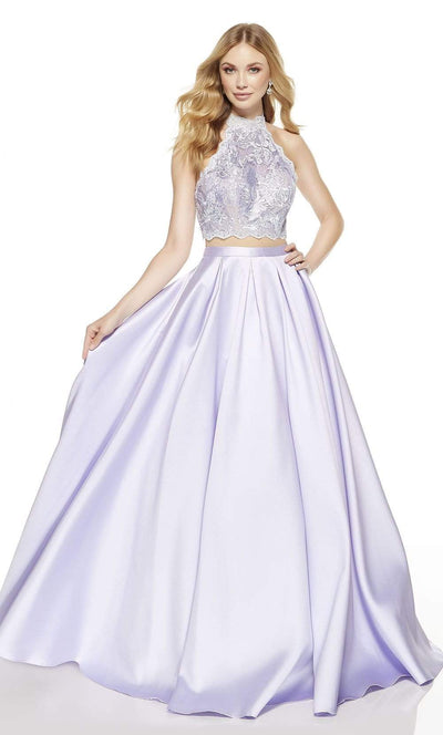 Alyce Paris - 60615 Two Piece Embellished High Halter Ballgown Prom Dresses 0 / Ice Lilac-Malibu