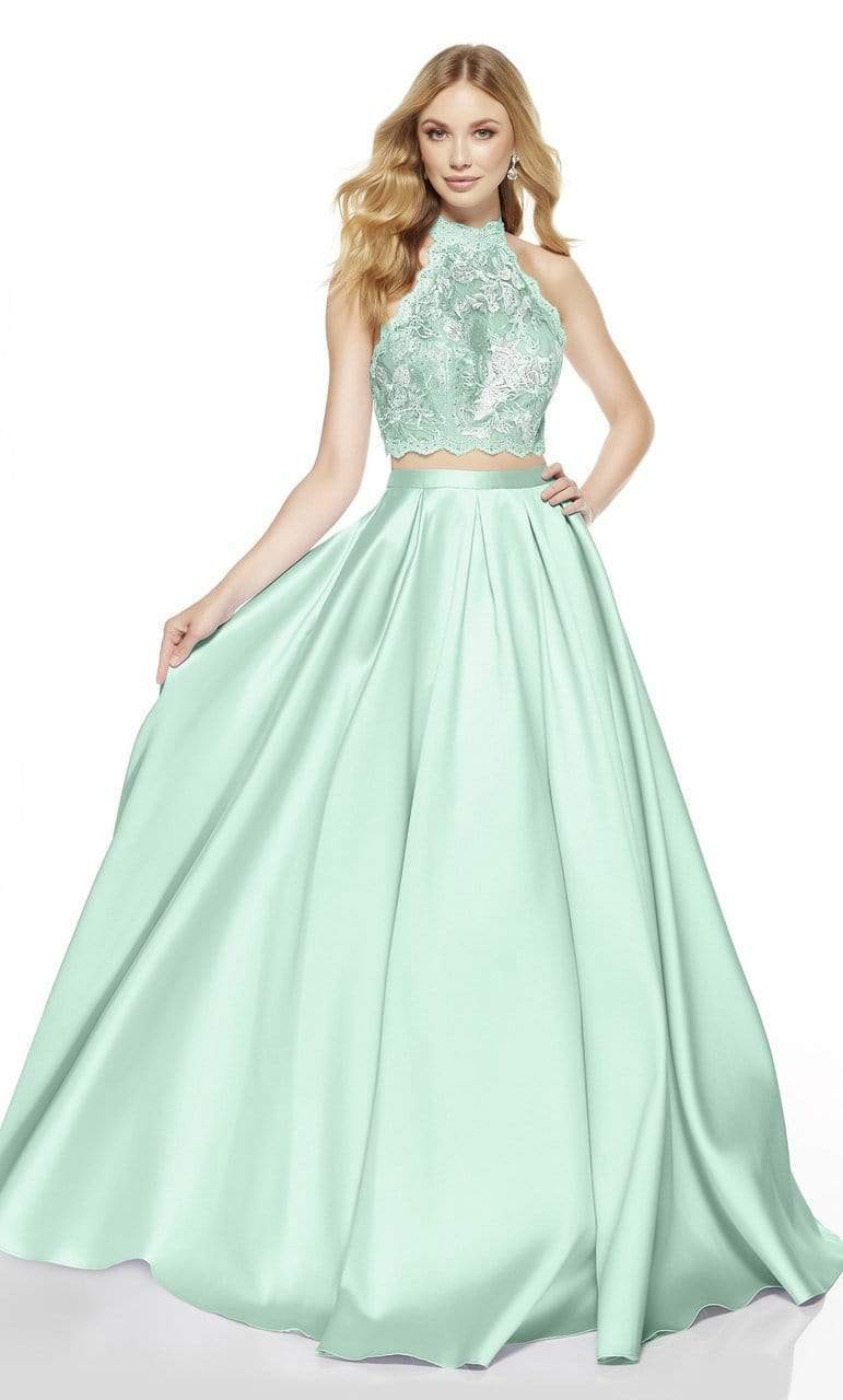 Alyce Paris - 60615 Two Piece Embellished High Halter Ballgown Prom Dresses 0 / Seaglass-Malibu