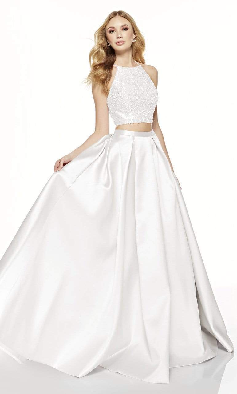 Alyce Paris - 60620 High Neck Two Piece Halter Ballgown Ball Gowns 0 / Diamond White
