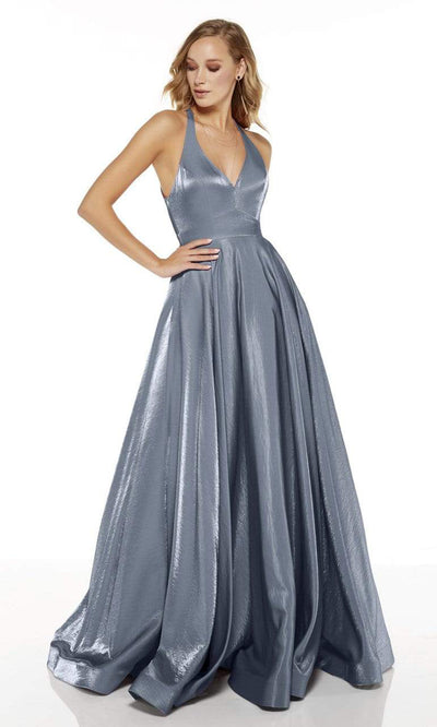 Alyce Paris - Cutout Back Front Zip Silk Charmeuse A-Line Gown 60623SC - 2 pcs French Blue In Size 4 and 6 Available CCSALE 4 / French Blue