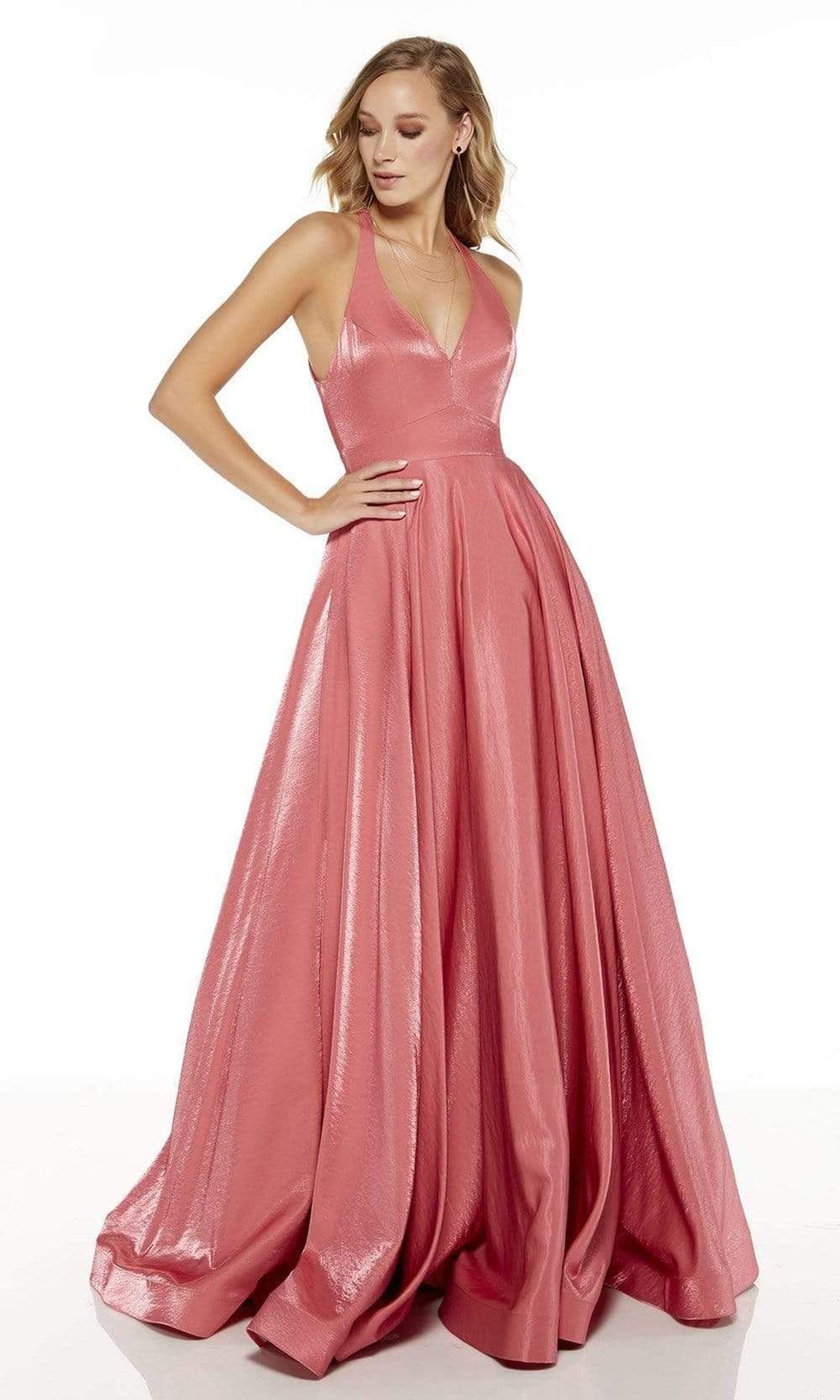 Alyce Paris - 60623 Front Zip V Neck Halter Silk Charmeuse A-Line Gown Prom Dresses