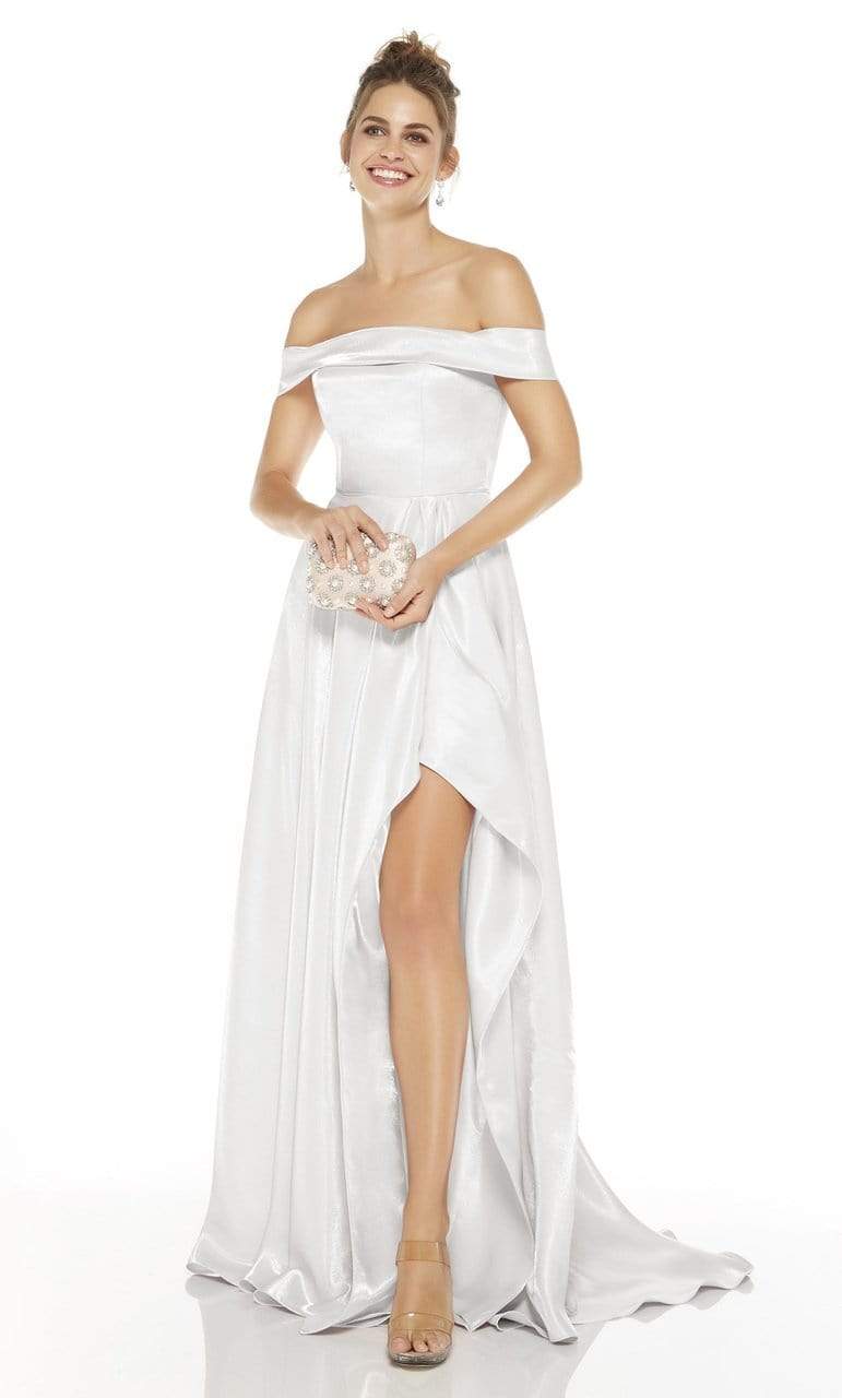 Alyce Paris - 60626 Off Shoulder High-Low Satin Gown Evening Dresses 0 / Diamond White