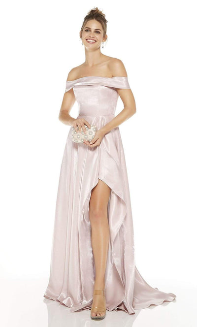 Alyce Paris - 60626 Off Shoulder High-Low Satin Gown Evening Dresses 0 / Rosewood