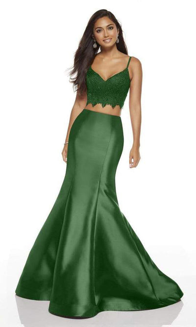 Alyce Paris - 60633 Two-Piece Lace Croptop Silk Mikado Mermaid Gown In Green