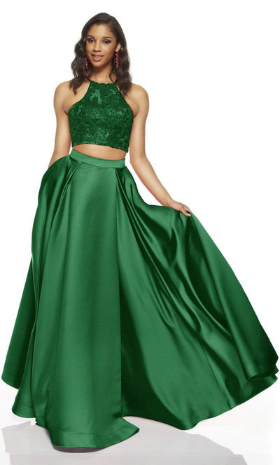 Alyce Paris - 60634 Beaded Two Piece Halter Ballgown Prom Dresses 0 / Emerald
